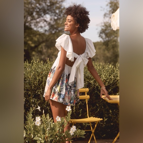 NWT Anthropologie Ruffle Sleeve Open Back Floral Mini Dress Size XS P - Picture 2 of 14